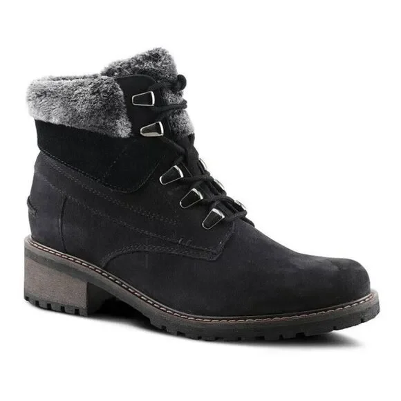 Spring Step Cini Bootie Women 8 Black Leather Faux Fur Collar Ankle Boot ZPO1697